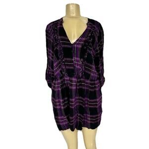 Torrid Plus Size 3X Women Purple Plaid Twill Pintuck Babydoll Top Shirt AR7